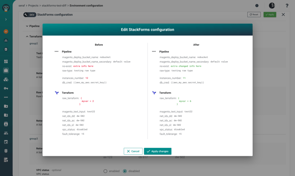 StackForms diff view